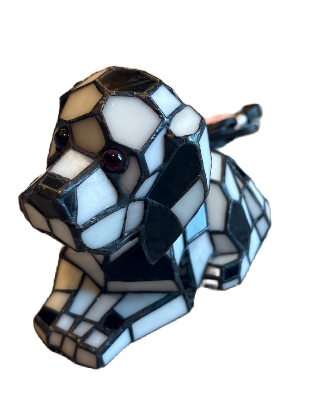 Vintage Tiffany Style Glass Paned Dalmatian Dog Table Lamp Stained Glass